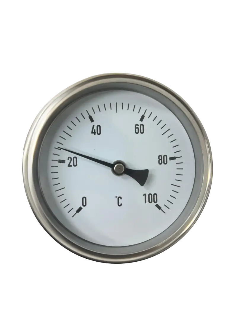 Termómetro bimetálico 0-100°C 4" conex. tras. rosca 1/2"